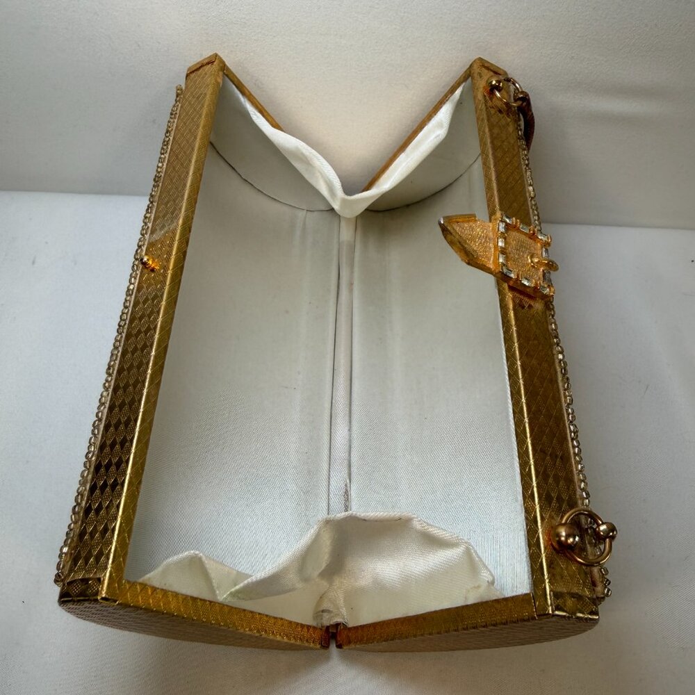 Vintage 50s Gold Beaded Minaudière Clutch Evening Bag Purse - Picture 15 of 16